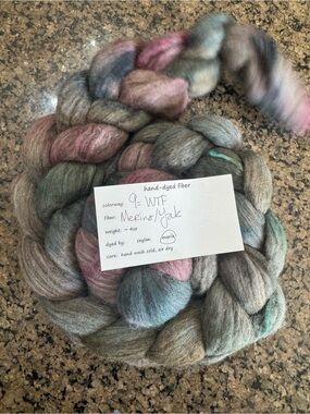 Two If By Hand -Hand-Dyed Merino/Yak Spinning Fiber - Muted Pink, Gray & Green